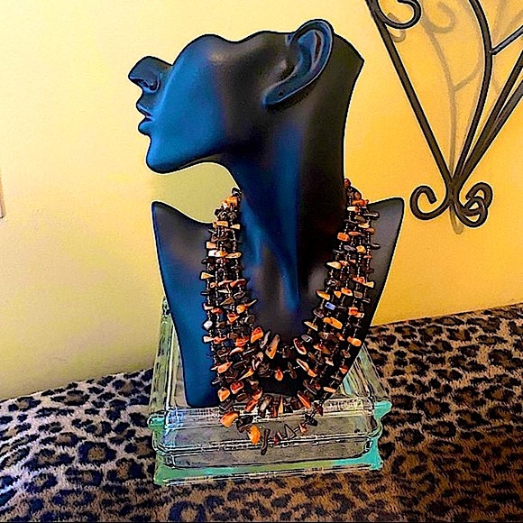 Vintage 5 strand amber stone necklace with beautiful clasp - Rare! - Picture 4 of 5